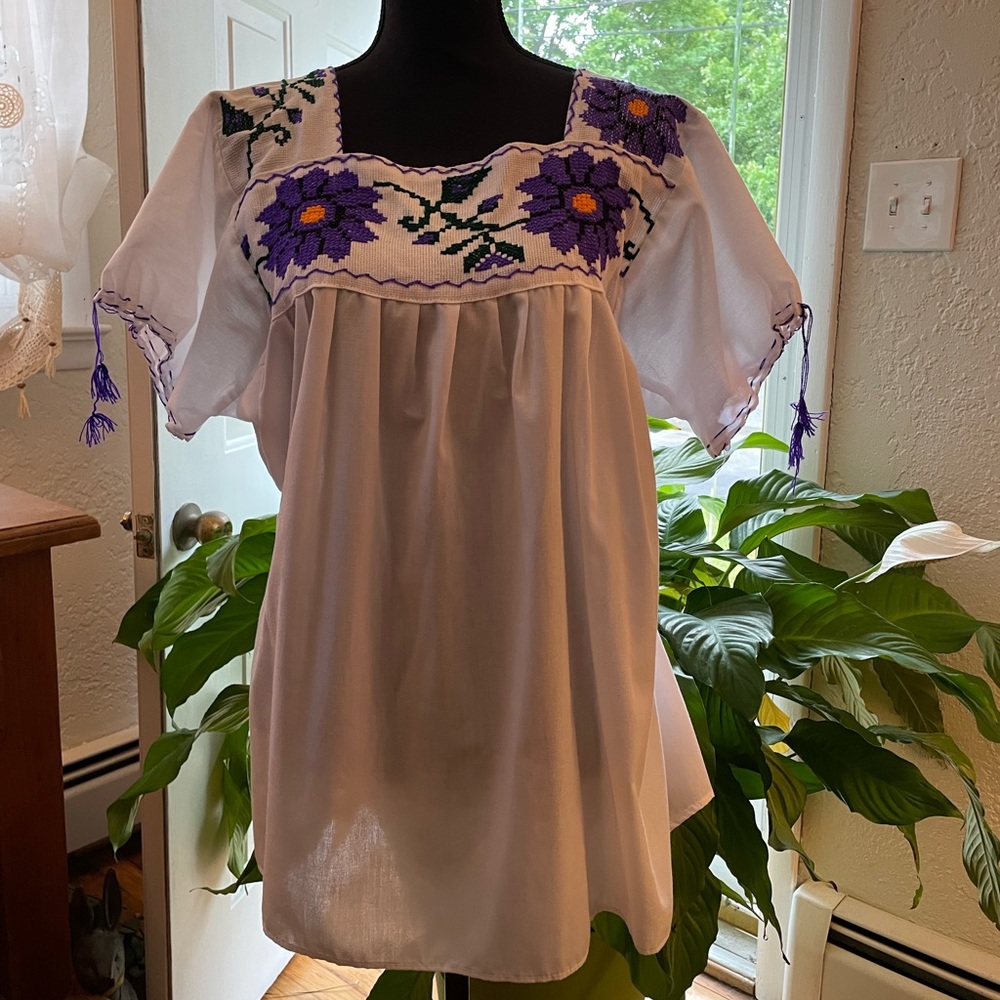 Handmade Mexican style embroidered top. Size XL